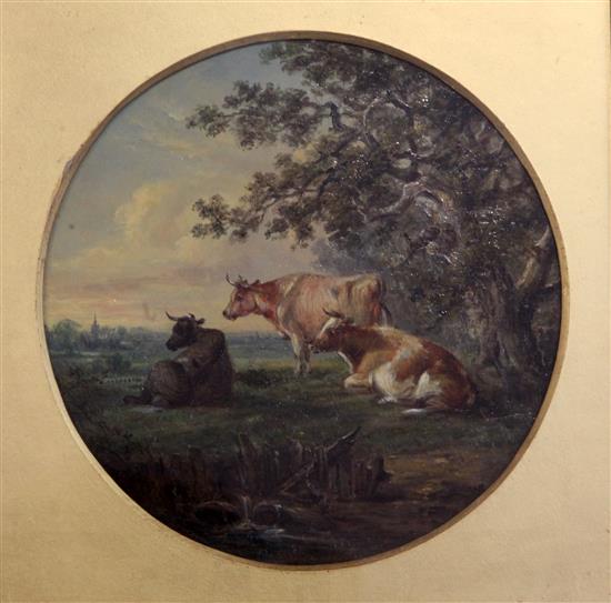 Robert Burrows (1819-1883) Two travellers with a donkey and dog - and companion piece 7.5in.